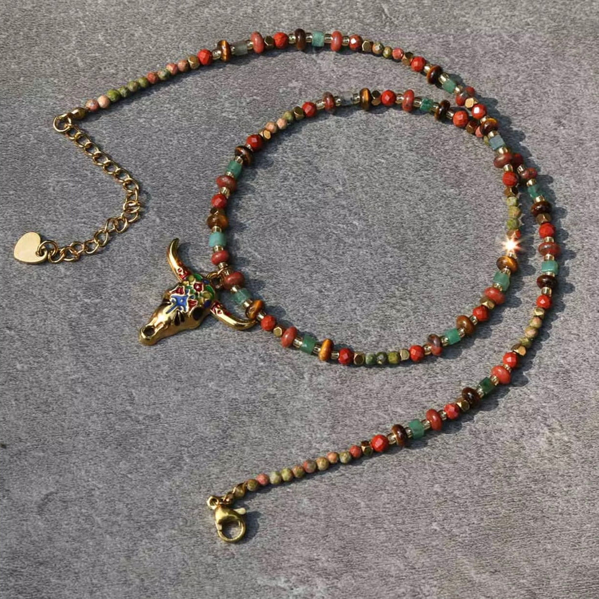 Beaded Bull Skull Necklace