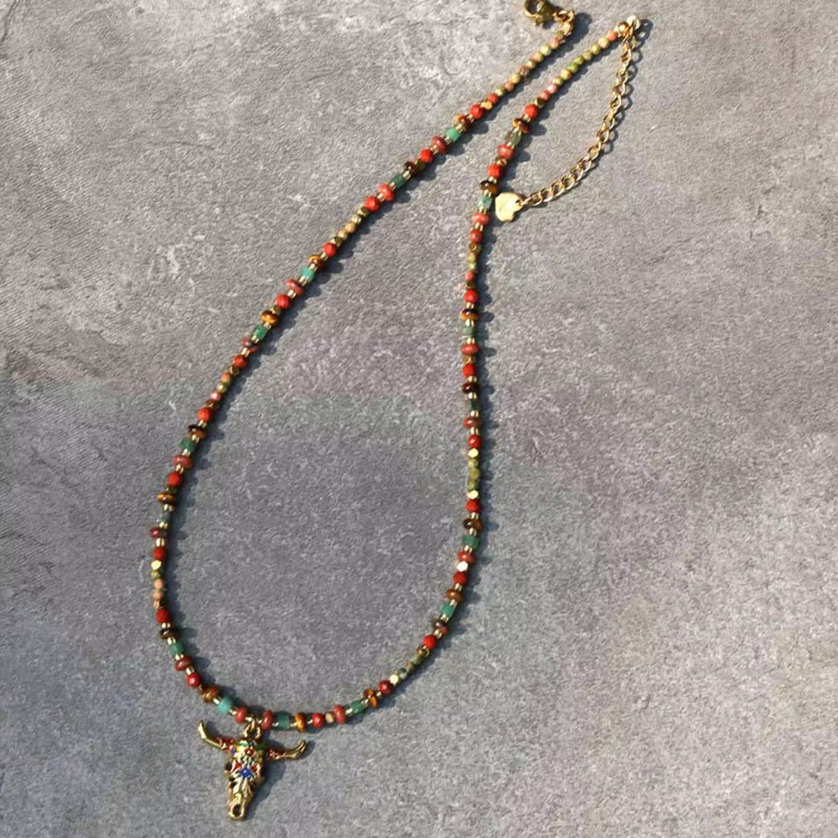 Beaded Bull Skull Necklace