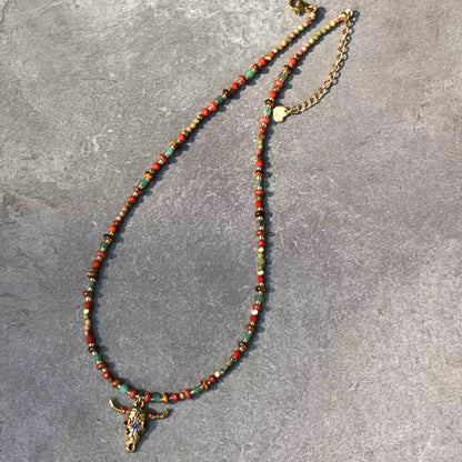 Beaded Bull Skull Necklace
