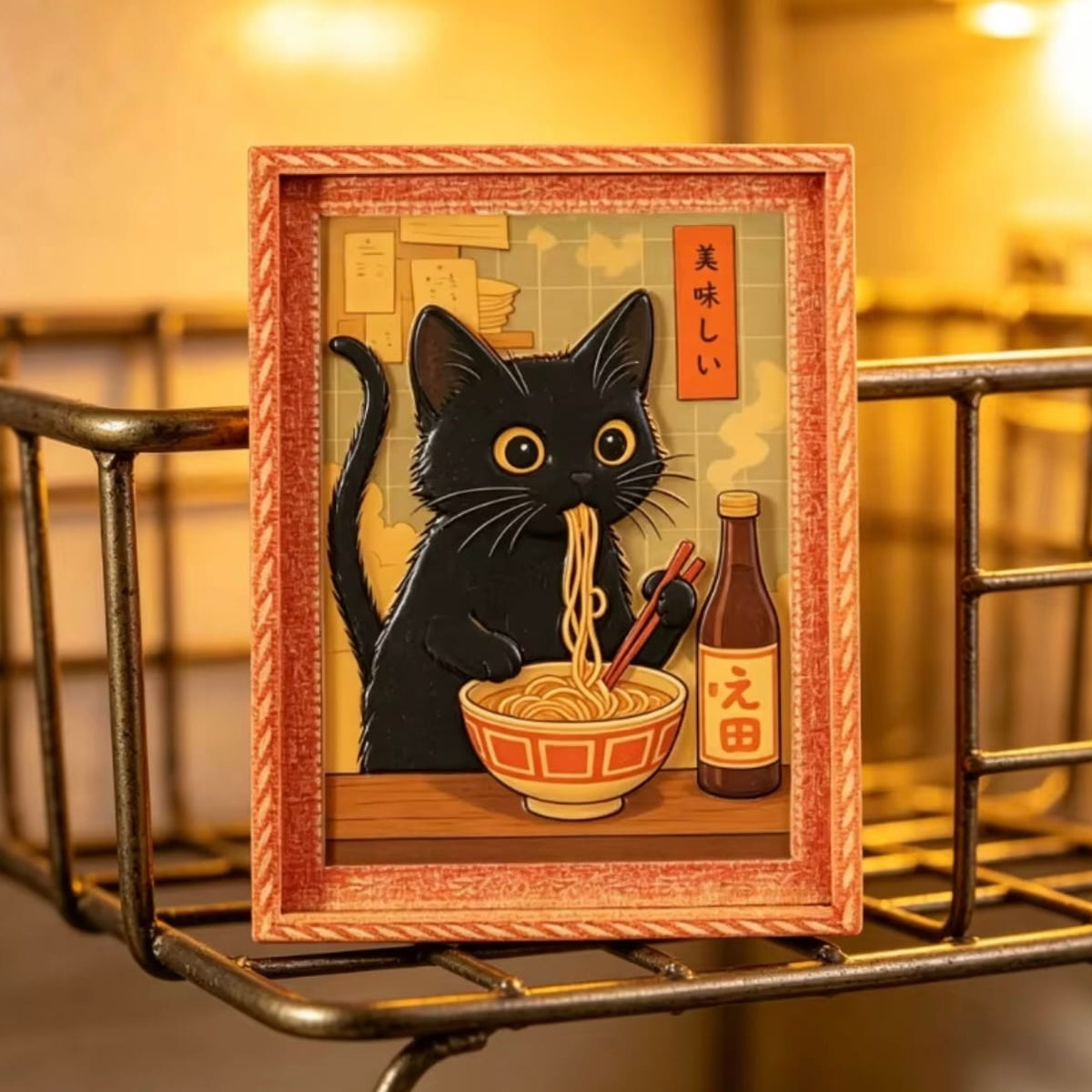 Cat Eating Ramen Fridge Magnet